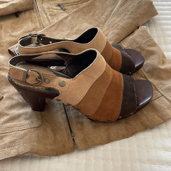a.n.a. Tan/Brown Vintage Suede Open Toe Clogs 3" Size 8.5 - Picture 4 of 6